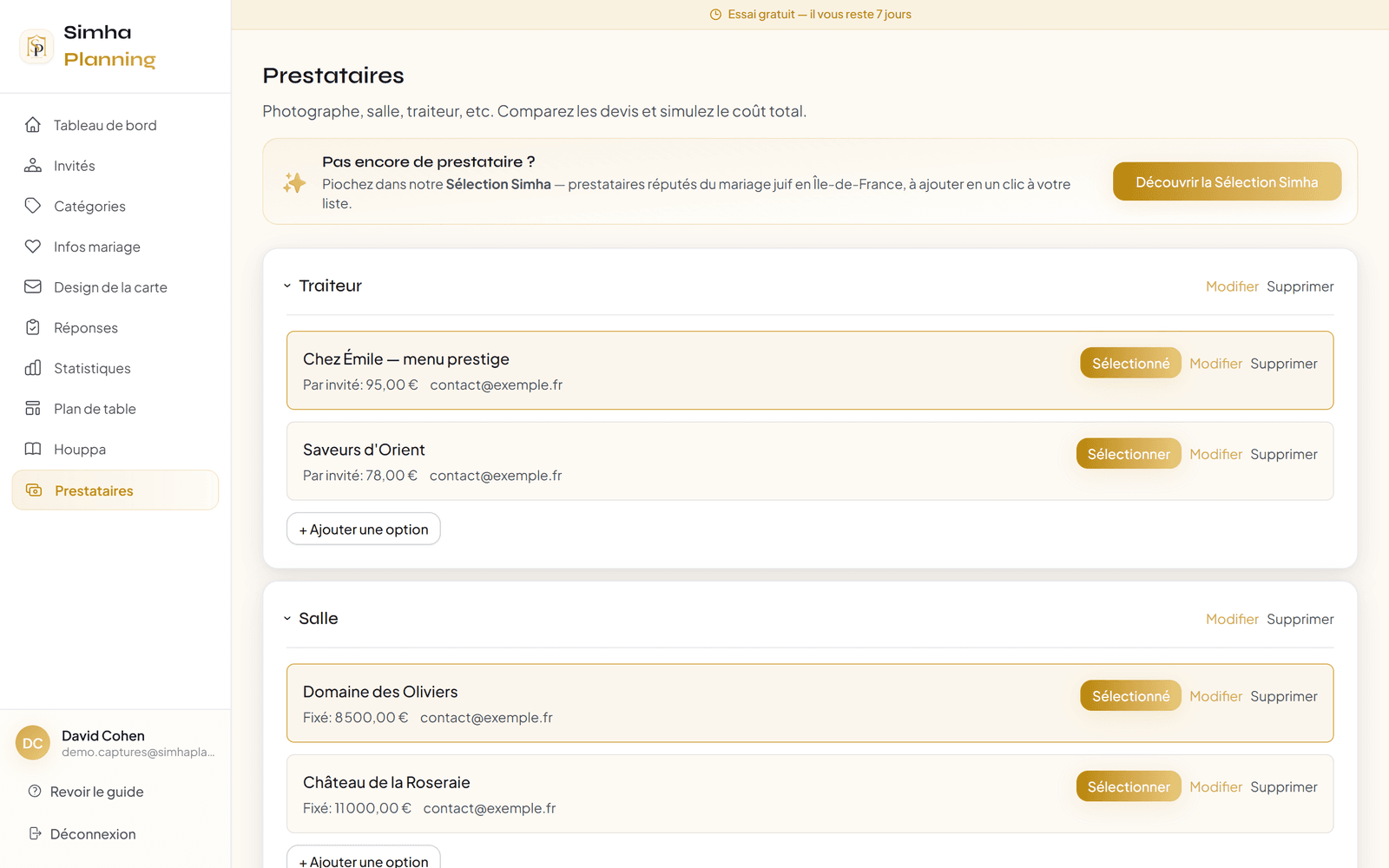 Prestataires & budget